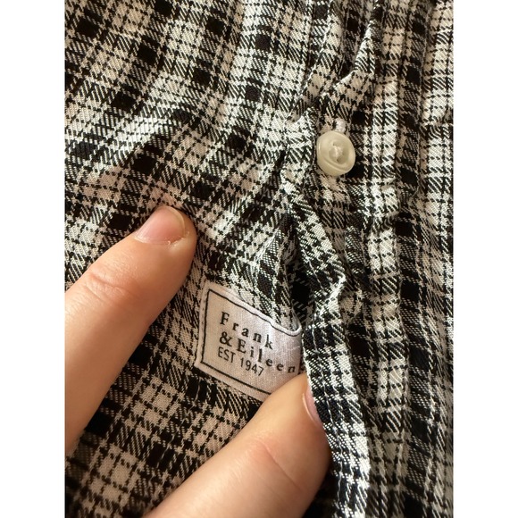 Frank & Eileen Eileen Black White Plaid Modal Button Up Shirt Woven in Italy S - Picture 4 of 5